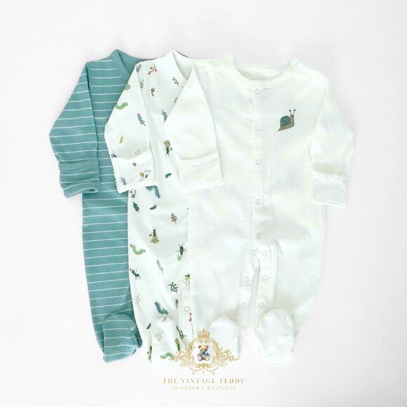 NWT Cute Baby Sleep N' Play Footies One-Piece Bodysuit Pajamas 3 Piece Set 6-9M - Picture 1 of 2